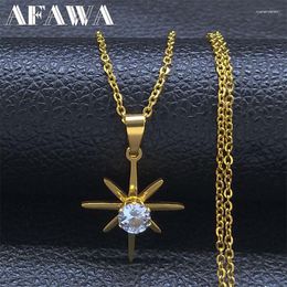 Pendant Necklaces Fashion Octagonal Star Necklace Stainless Steel Crystal Gold Color Amulet Jewelry Collier Femme N8081S02