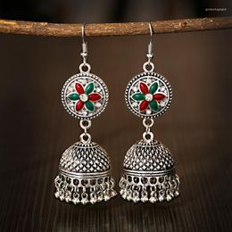 Dangle Earrings Ethnic Silver Colour Flower Dripping Oil Hanging India Oorbellen Hangers Fashion Bohemia Tassel Bells Jhumka