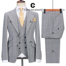 Men s Suits Blazers Cenne Des Graoom Classic Glen Plaid 3 Piece Vintage Men Winter Jacket Vest Pants Tailor Made Business Office Wedding 230814