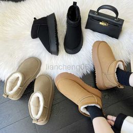 Dress Shoes Round Toe Boots Women New 2023 Shoes Winter Footwear Flat Heel Australia Plush Ankle Ladies Lolita Snow Fur High Heel PVC Slip- X230519