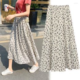 Skirts Floral Skirt 2023 Summer Retro All-match A-line High Waist Mid-length Large Pendulum P3 1203