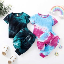 Clothing Sets 0-4Y Fashion Kid Boy Girls Summer Clothing Sets Children Kids Tie-dye printed Short Sleeve Tops+Pants Outfit 2pcs