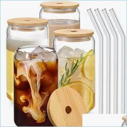 Tumblers 12Oz 16Oz Sublimation Clear Glass Tumbler Frosted Cola Can Bamboo Lid Beer Cocktail Cup Whiskey Coffee Mug Iced Tea Jar 625 Dh3Z9