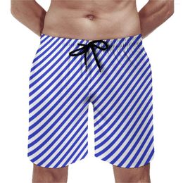 Men's Shorts Summer Gym Diagonal Striped Sports Fitness Blue And White Stripes Graphic Beach Casual Fast Dry Swimming Trunks