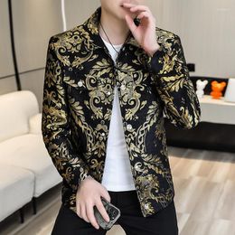 Men's Jackets Luxury Gold Jacquard Jacket For Men Autumn Winter Casual Business Bomber Fashion Social Streetwear Outwear Windbreaker