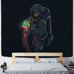 Tapestries Astronaut Wall Tapestry With Black Background Colour Jellyfish Interstellar Sky Tapestry Wall Hippie Dorm Decor R230815