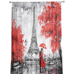 Curtain Embracing Paris Autumn Maple Leaves Sheer Curtains for Living Room Kitchen Tulle for Windows Voile Yarn Curtains for Bedroom