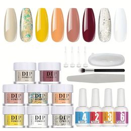 12pcs Dip Powder Nail Kit - 8 Colours Nail Dip Powder Starter Set With 15ml Liquid Activator Brush Saver Set For Home DIY Manicure Salon