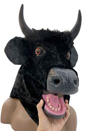 Party Masks Halloween Mask Realistic Mouth Mover Cow Creepy Moving Bull Fursuit Animal Head Rubber Latex Masque Up Costume Cosplay 230814