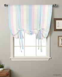 Curtain Gradient Stripe Window Curtain for Living Room Bedroom Balcony Cafe Kitchen Tie-up Roman Curtain R230815