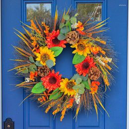 Decorative Flowers Pinecone Sunflower Wreath For Front Door Thanksgiving Vintage Christmas Indoor Outdoor Wall Window Party Home Decor