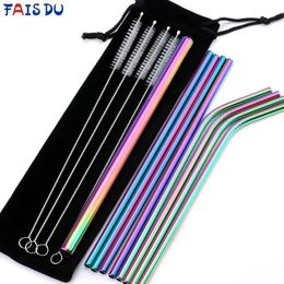 Tumblers Metal Reusable 304 Stainless Steel Straws Straight Bent Drinking Straw With Case Cleaning Brush Set Party Bar accessory 230814