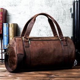 Duffel Bags Hiram Vintage Genuine Crazy Horse Leather Men Travel Bag Retro Male Duffle Cowhide Luggage Handbag Shoulder