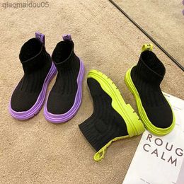 Sneakers Children's socks and boots platform Purple green breathable children's short boots Unisex slide on 26-37 handsome modern boys and girls' shoes Z230815