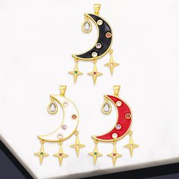 Pendant Necklaces OCESRIO Multicolor Enamel Big Moon For Necklace Copper Gold Plated Star Waterdrop Component Jewellery Making Pdta889