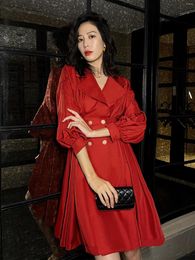Women's Trench Coats Spring And Summer Elegant Thin Rose Red Sister French Temperament Wrapped Windbreaker Coat Short Dress Girl