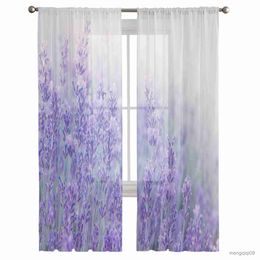 Curtain Fantasy Flower Lavender Plant Purple Sheer Curtains for Living Room Kitchen Tulle for Windows Voile Yarn Curtains for Bedroom R230815