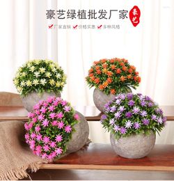 Decorative Flowers Artificial Plant With Cement Flower Pot Plastic Desktop Decor Craftwork For Home Office Shops