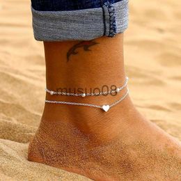 Anklets LETAPI Two Layers Chain Heart Style Gold/Silver Color Anklets For Women Brelets Summer Barefoot Sandals Jewelry On Foot Leg J230815