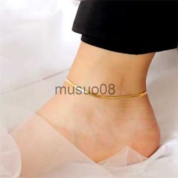 Anklets Blade Chain Anklets for Women Gold Colour Brelet on The Leg Stainless Steel Snake Chains Fashion Beh cessories Jewellery C046 J230815