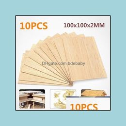 Craft Tools Arts Crafts Gifts Home Garden 10Pcs 100X100X2Mm Wooden Plate Model Balsa Wood Sheets Diy House Ship Aircraft Drop Delivery Dhgza