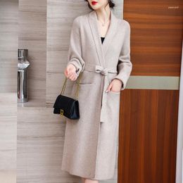 Women's Knits Spring And Autumn Over-the-Knee Lacing Mid-Length Sweater Coat Korean Style Loose Pure Colour All-Matching Knitted Cardigan