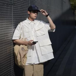 Men's Jackets Cargo Men Solid Chic All-match Summer Loose Simple Fashion High Street Half Sleeves Japanese Style Harajuku