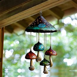 Decorative Objects Figurines Mushroom Campanula Handmade Art Unique Colourful Resin Mushroom Wind Chime for Outdoor Indoor Decor Patio Garden Decoration 230815