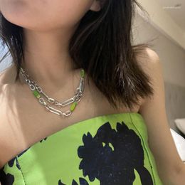 Chains Kimitoshi Personality Double-Layered With Green Cracked Stone Panelled Collarbone Chain