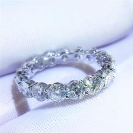 Wedding Rings Couple Eternity 4mm Lab Zircon Ring Silver Color Bijou Engagement Band For Women Men Fine Party Jewelry