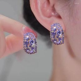 Stud Earrings Zircon Woman Luxury Crystal Purple Fashion Anti Allergic High-end Earring Women's Jewelry Accessories