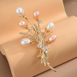 Brooches Japan And South Korea Fashion Freshwater Pearl Brooch Creative Versatile Zircon Coat Breast Flower Clothing Pin Accessories