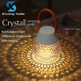 Garden Decorations Portable Light Camping Lantern Multifunctional Lamp Rechargeable Led Outdoor Diamond Touch Bedside Tabletop Decoration Desk 230815