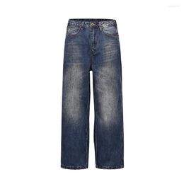 Men's Jeans High Street Wave Wide Leg Washed Blue Straight Spliced Baggy Casual Denim Trousers Oversized Y2K Unisex Loose Cargos