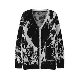 Men's Sweaters Pockets Vneck Frayed Marbling Winter Jacket Sweater Cardigan y2k Clothes Spring Coat Gothic Couple Clothing 2023 230815