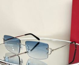 Rectangle Rimless Sunglasses Silver Blue Gradient Men Summer Sunnies gafas de sol Sonnenbrille UV400 Eye Wear with Box