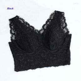 Bustiers & Corsets Pure Silk Lace Broad Shoulder Strap Sexy Tube Top Knitted V-neck Wireless Detachable Chest Pad Bra With Gift Mask