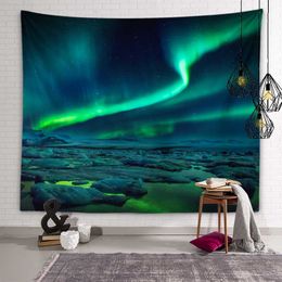 Tapestries Snow Mountain Aurora Tapestry Galaxy Wall Art Decoration Dormitory Room Aesthetics Living Room Bedroom Home Decoration