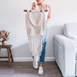 Tapestries Nordic Macrame Wall Hanging Tapestry Beige Handmade 40X100cm Long Tassels Tapestry Living Room Bedroom Decor Minimalist Gift 230816