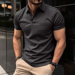 Mens Polos Summer Pocket Casual ShortSleeved Polo Shirt Office Fashion Lapel TShirt Breathable Clothing 230815