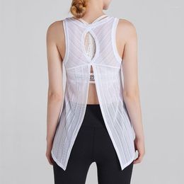 Active Shirts Women Yoga Thin Loose Sport Vest Mesh Breathable Running Sleeveless T-shirt Quick Dry Gym Fitness Tank Tops Blouse Female