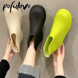 Rain Boots Pofulove Women's Short Tube Rain Shoes Waterproof Solid Colour Fashion Outdoor Anti Slip Ankle Water Shoes Drop Wholesale 230815