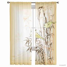 Curtain Yellow Bird Bamboo Funny Sheer Window Curtains for Bedroom The Living Room Modern Tulle Curtains Drapes for Hotel Kitchen