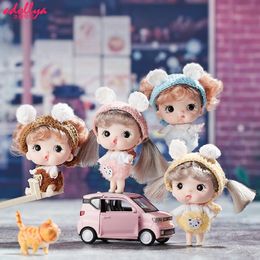 Dolls Adollya 9cm 112 BJD with Bear Clothes Cute 7 Joints Movable Makeup Eyes Hair Toys for Girls DIY Naked Doll 230816