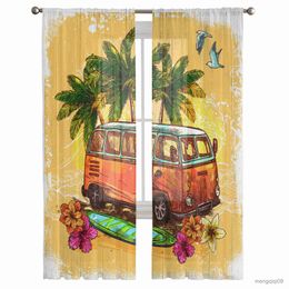 Curtain Bus Surfboard Coconut Tulle Curtains for Living Room Home Decor Window Curtain Bedroom Sheer Curtains Printed Curtains