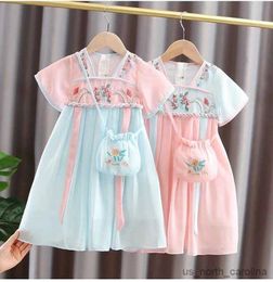 Girl's Dresses Hanfu Girls dress summer new girl baby Chinese style princess dress costume children's New Year Dress small bag R230816