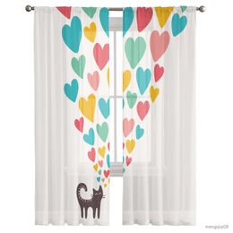 Curtain Love Kitten Simple Peach Heart Tulle Curtains for Living Room Bedroom Sheer Drapes Modern Printed Design Sheer Curtains