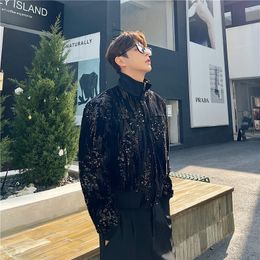 Men's Jackets 2023 Spring Korean style Personalized black sequins design jackets men casual loose short section sequin jacket MXL 230815