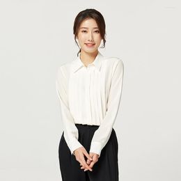 Women's Blouses Real Silk Blouse 2023 Spring Mulberry Long Sleeve Shirt Korean Office Outfits White Square Collar Elegant