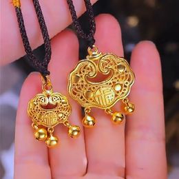 Pendant Necklaces Real 24K Gold Colour Longevity Lock Pendant Lock Necklace for Men Baby Pure 999 Colour Necklaces Chain Wedding Fine Jewellery Gift 230815